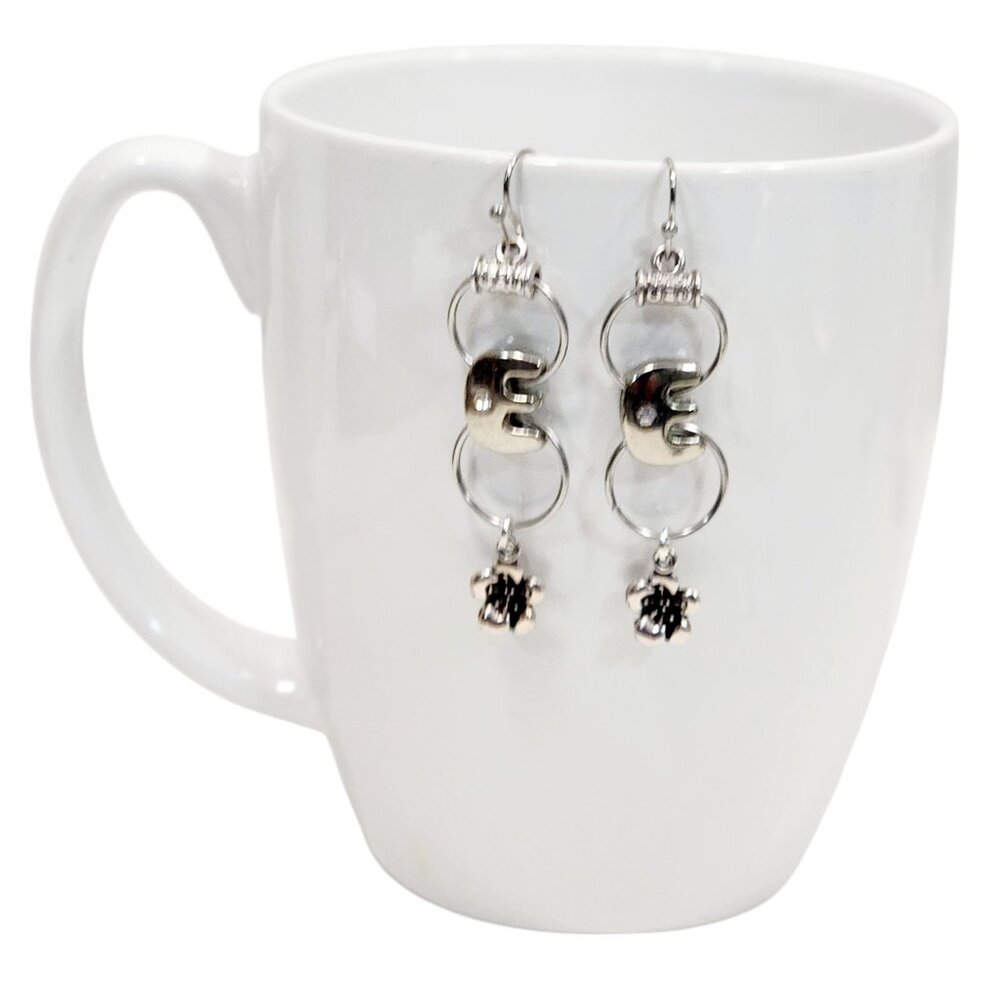 Alphabet Initial Letter E Earrings Silver Rhinestone Charms